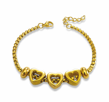 Pulseira Three Hearts - em aço inoxidável dourado
