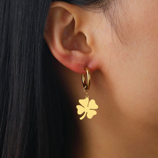 Brincos Big Clover - em aço inoxidável dourado