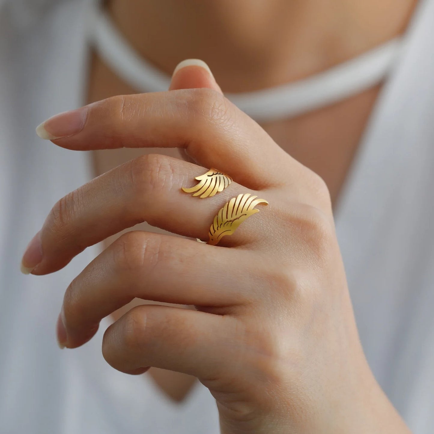 Anel Wings - em aço inoxidável dourado