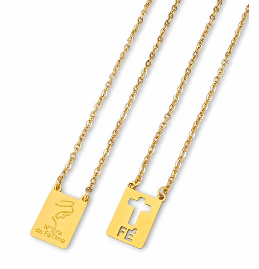 Escapulário Faith - em aço inoxidável dourado