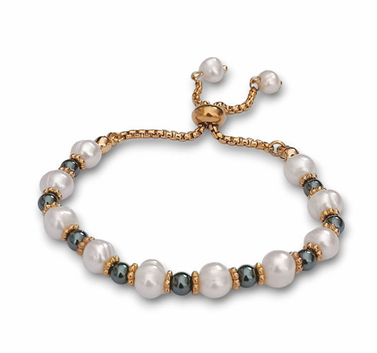 Pulseira Dália - em pérolas naturais e aço inoxidável