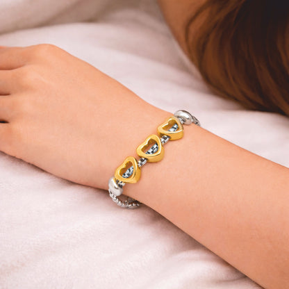 Pulseira Three Hearts - em aço inoxidável dourado e prateado