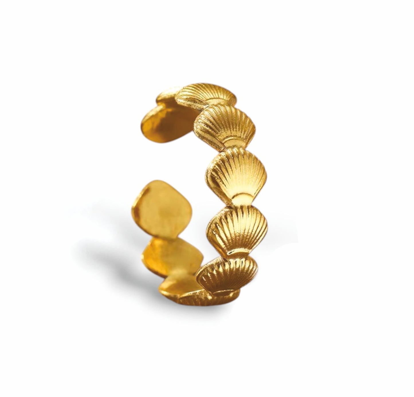 Conjunto Anel Mare e Anel Shells - em aço inoxidável dourado