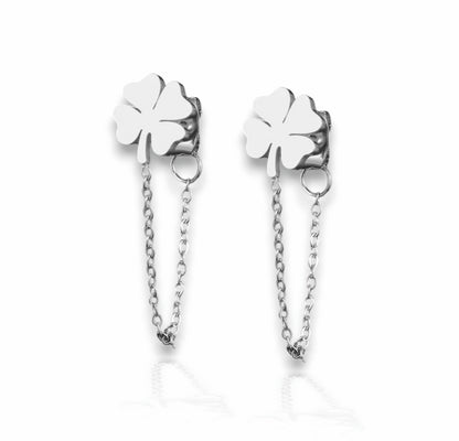 Brincos Silver Clover - em aço inoxidável