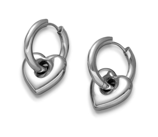 Brincos Silver Heart- em aço inoxidável