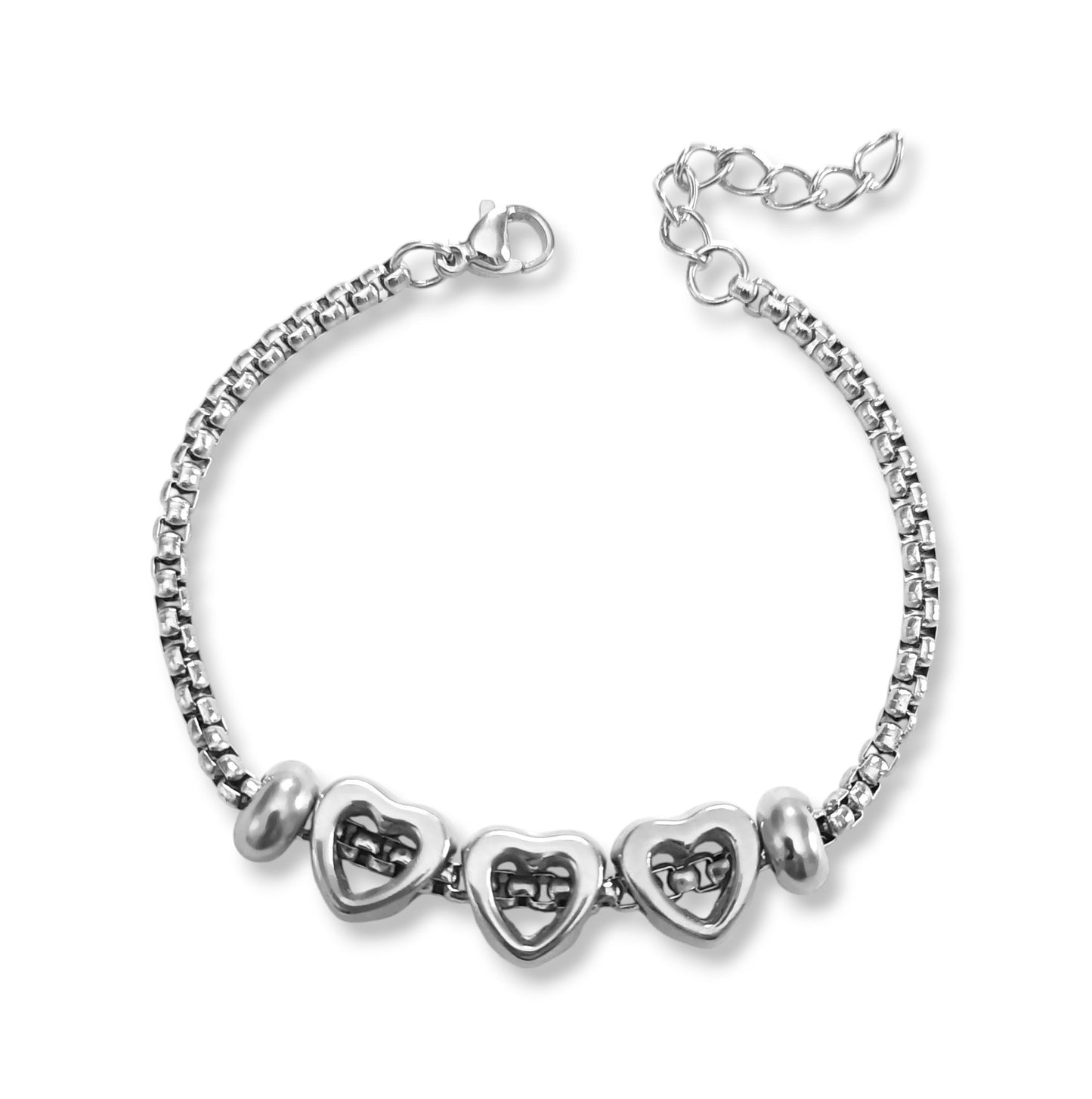 Pulseira Three Hearts - em aço inoxidável