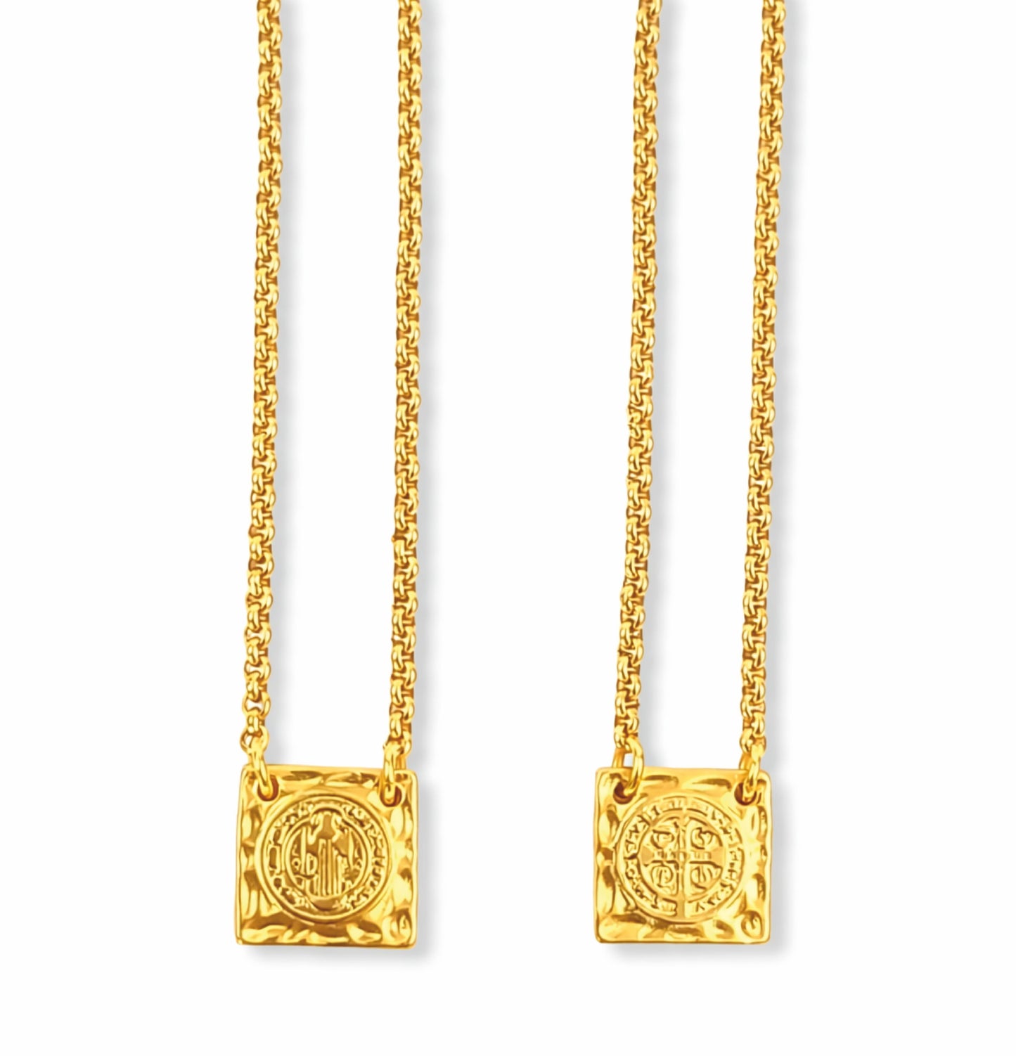 Escapulário St. Benedict`s - em aço inoxidável dourado