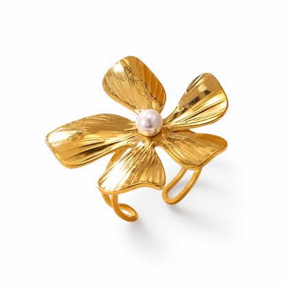 Anel Golden Flower- em aço inoxidável