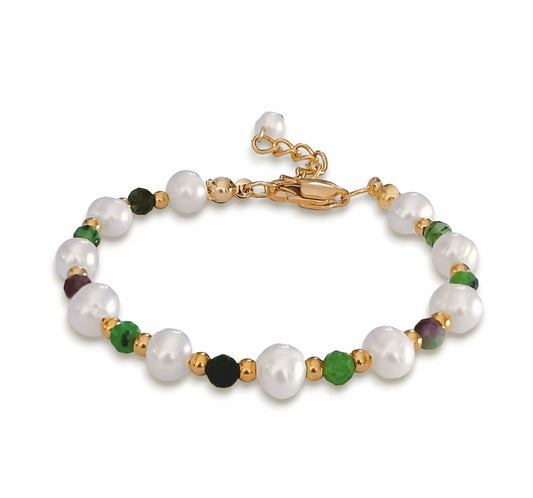 Pulseira Dunne  - em pérolas naturais e aço inoxidável