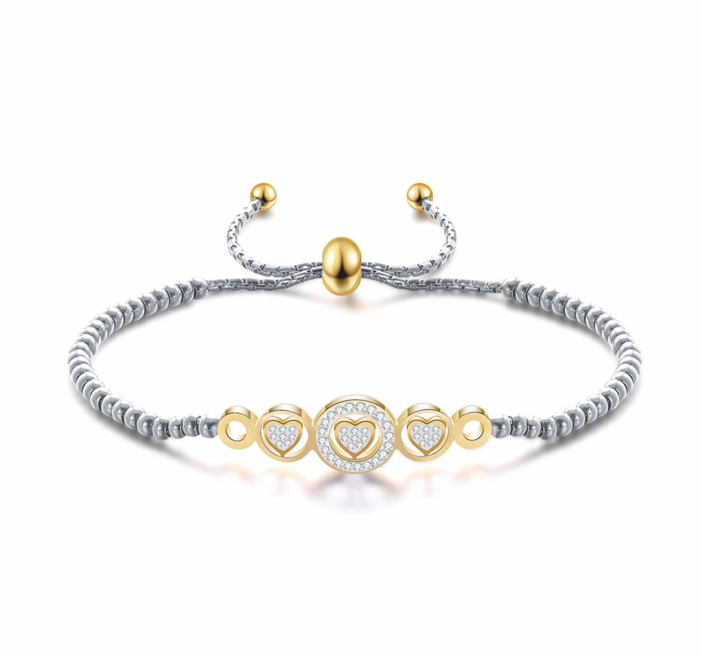 Pulseira Shiny Hearts Gold - em aço inoxidável