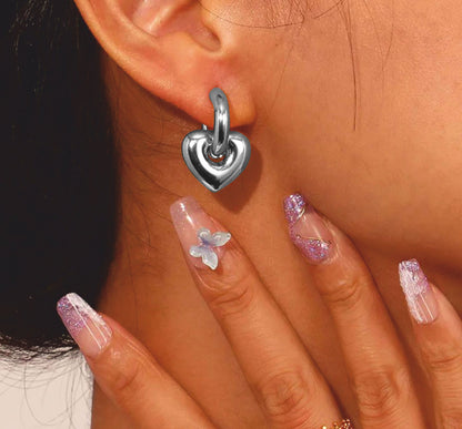 Brincos Silver Heart- em aço inoxidável