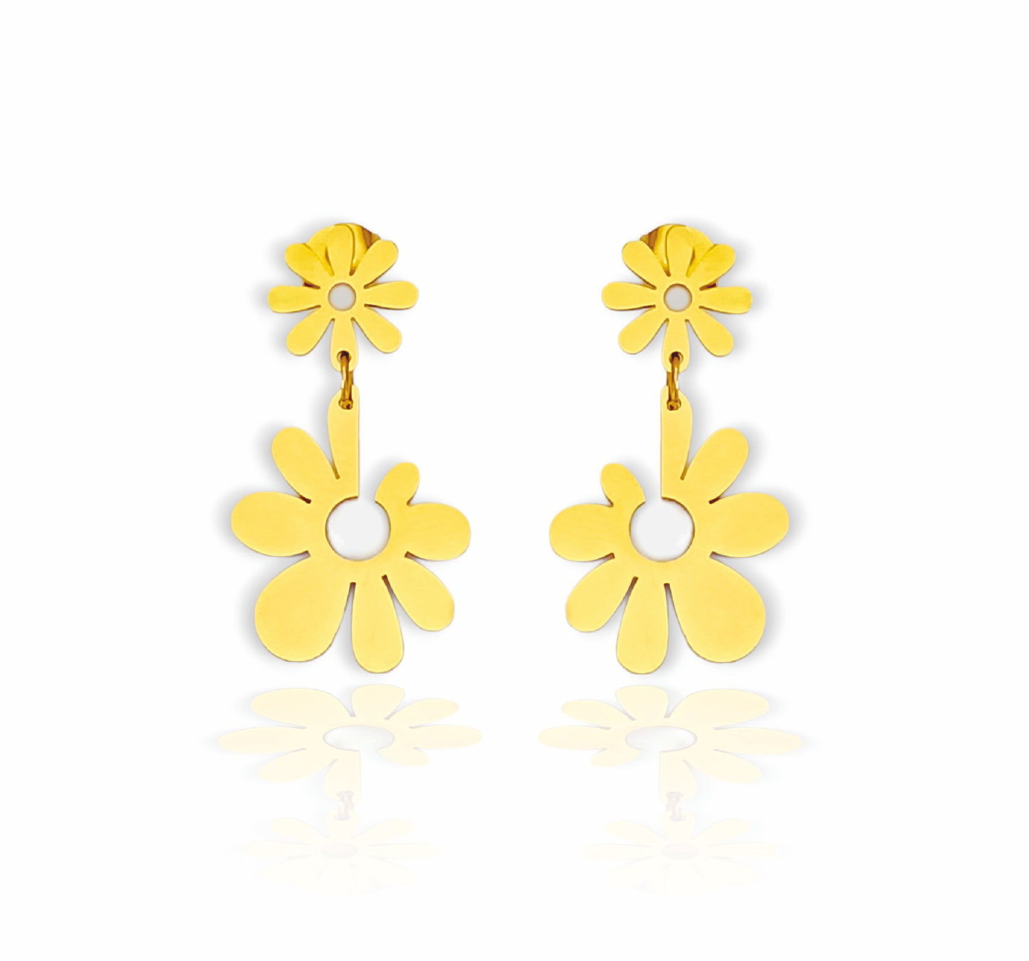Brincos Two Flowers Gold - em aço inoxidável