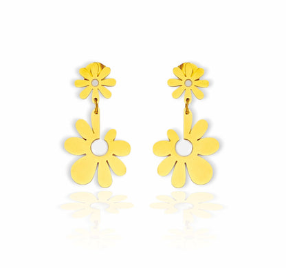 Brincos Two Flowers Gold - em aço inoxidável