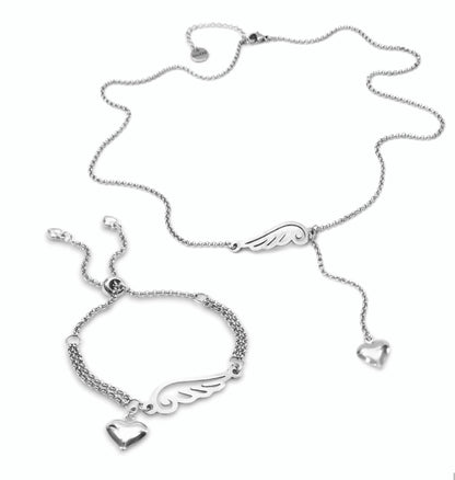 Conjunto Colar e Pulseira Angel of Love - em aço inoxidável
