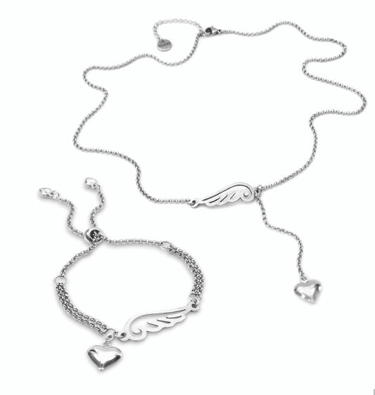 Conjunto Colar e Pulseira Angel of Love - em aço inoxidável
