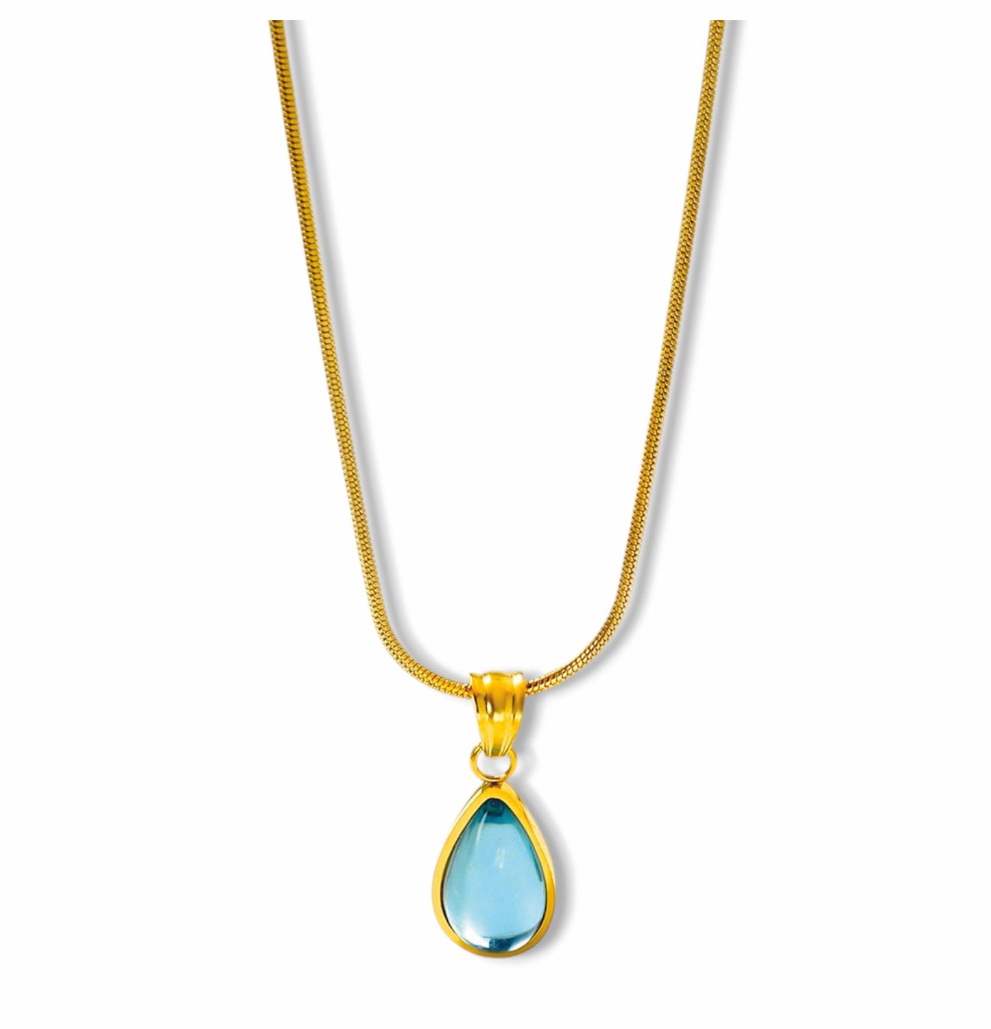 Colar Blue Drop - em aço inoxidável dourado