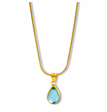 Colar Blue Drop - em aço inoxidável dourado