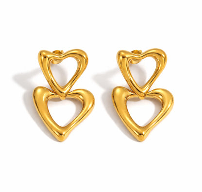 Brincos Two Hearts - em aço inoxidável dourado