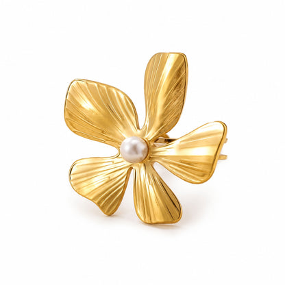 Anel Golden Flower- em aço inoxidável