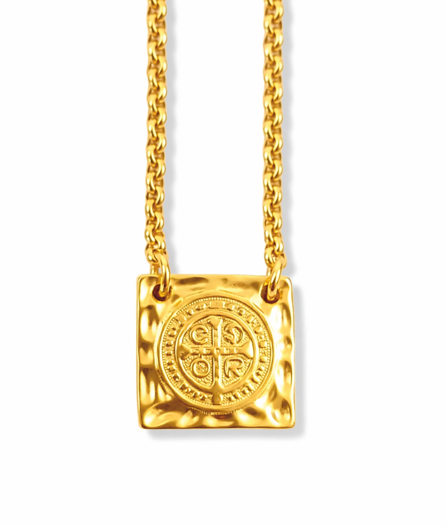 Escapulário St. Benedict`s - em aço inoxidável dourado