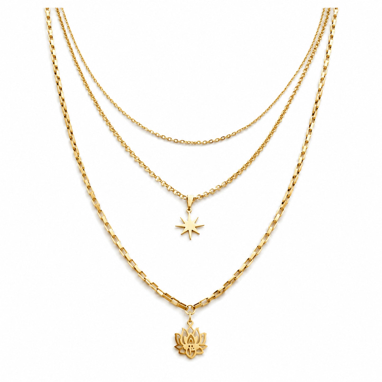 Colar Star Lótus - em aço inoxidável dourado