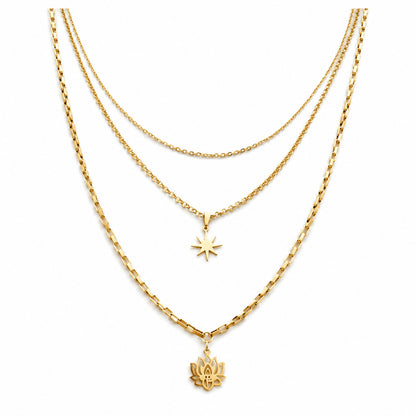 Colar Star Lótus - em aço inoxidável dourado