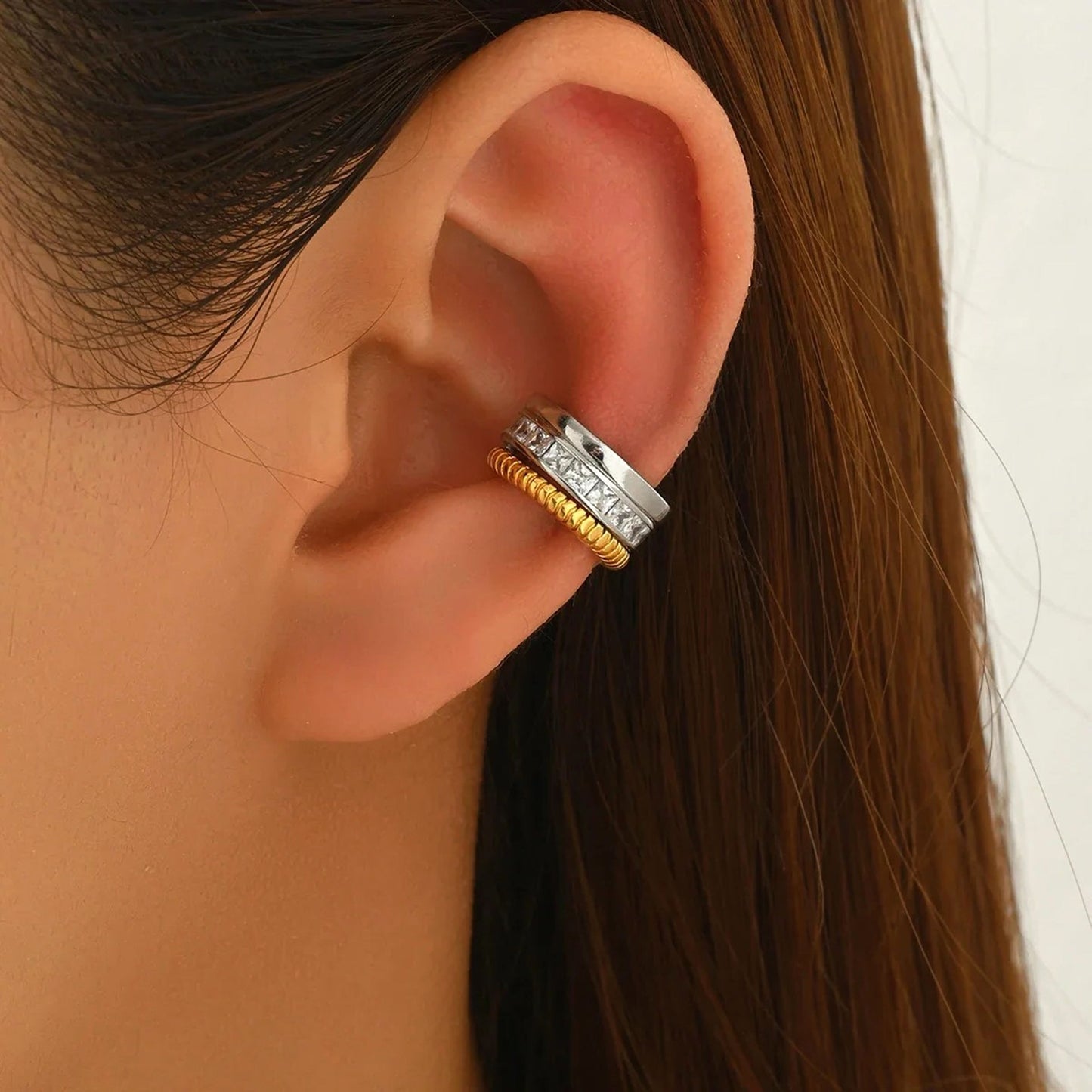 Earcuff Golden & Silver - em aço inoxidável