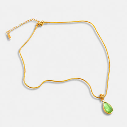 Colar Green Drop - em aço inoxidável dourado