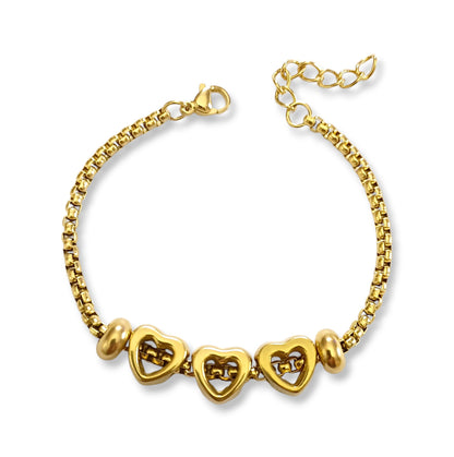 Pulseira Three Hearts - em aço inoxidável dourado