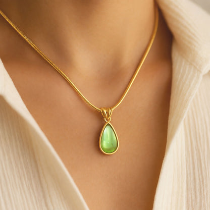 Colar Green Drop - em aço inoxidável dourado