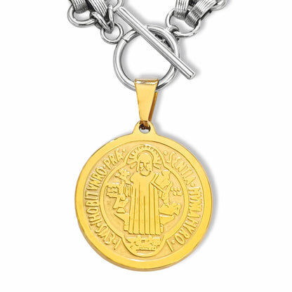 Colar San Benito - em aço inoxidável dourado e prateado