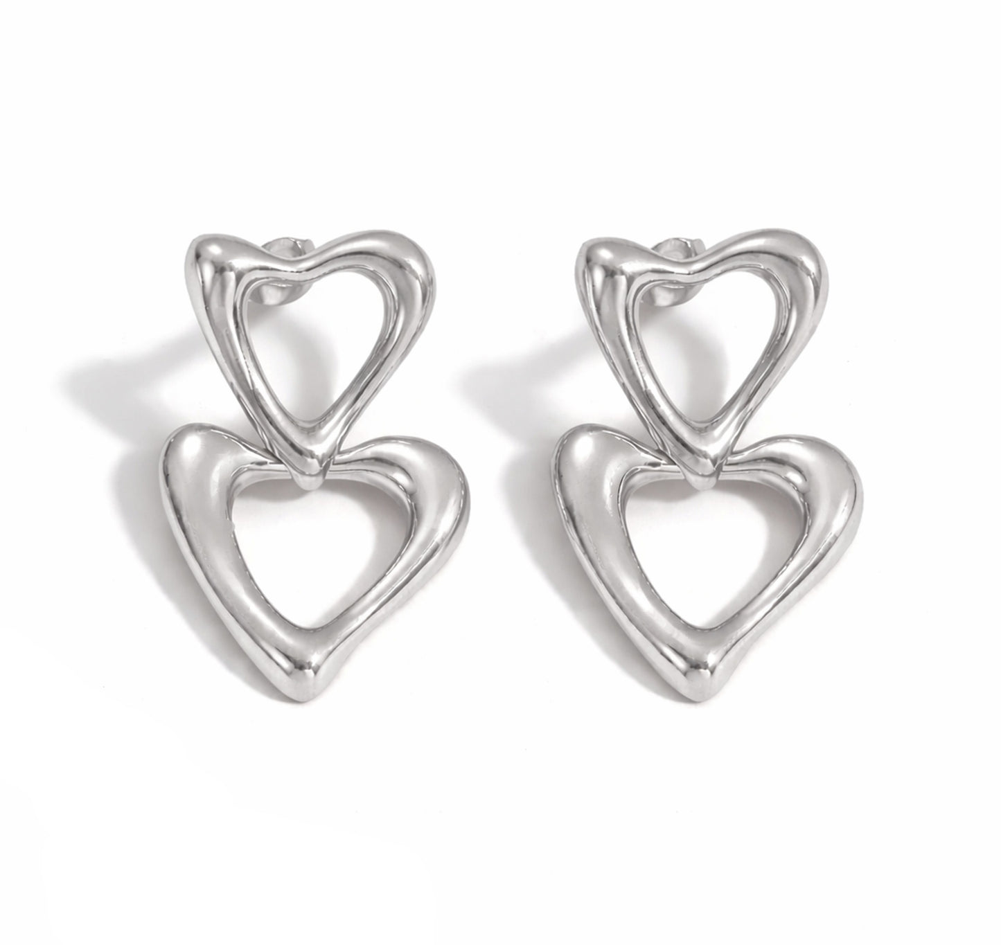 Brincos Two Hearts - em aço inoxidável