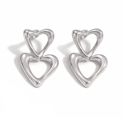 Brincos Two Hearts - em aço inoxidável