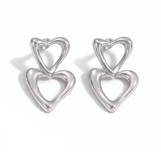 Brincos Two Hearts - em aço inoxidável
