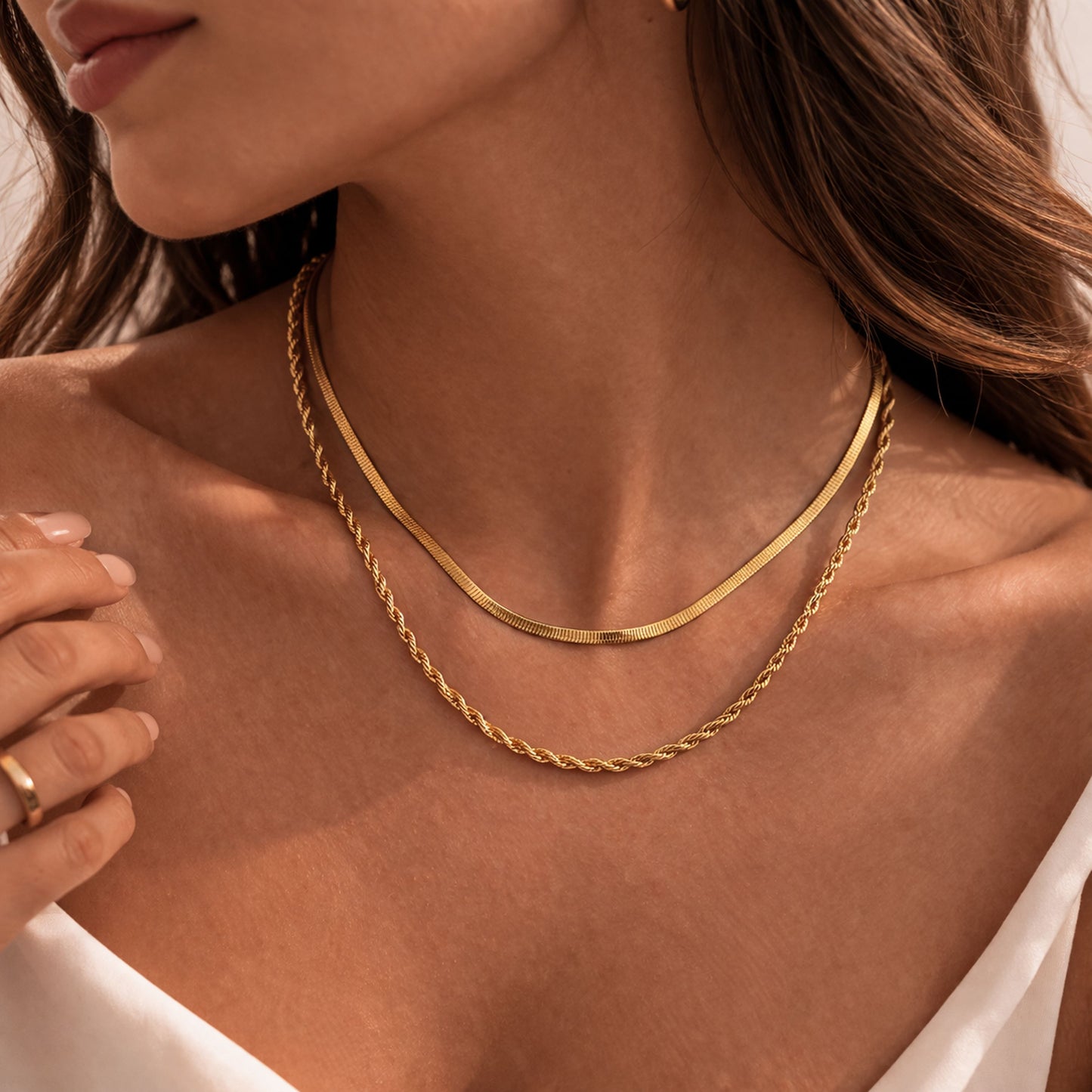 Colar Brunna - conjunto 2 colares em aço inoxidável dourado