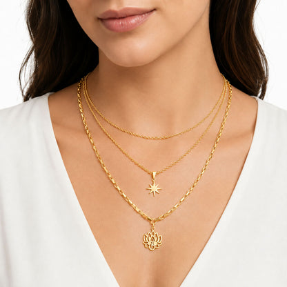 Colar Star Lótus - em aço inoxidável dourado