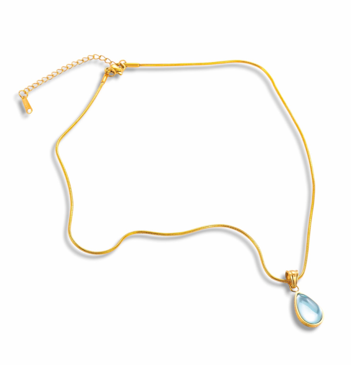 Colar Blue Drop - em aço inoxidável dourado