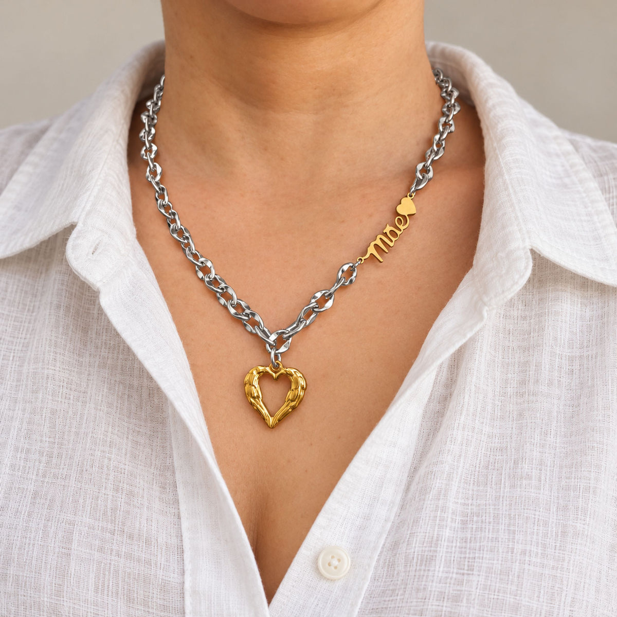 Colar Mother`s Heart Silver - em aço inoxidável