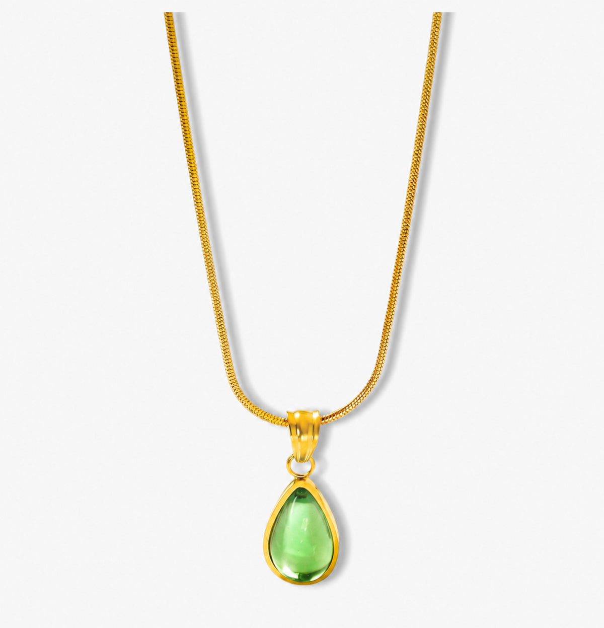Colar Green Drop - em aço inoxidável dourado
