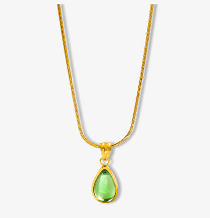 Colar Green Drop - em aço inoxidável dourado