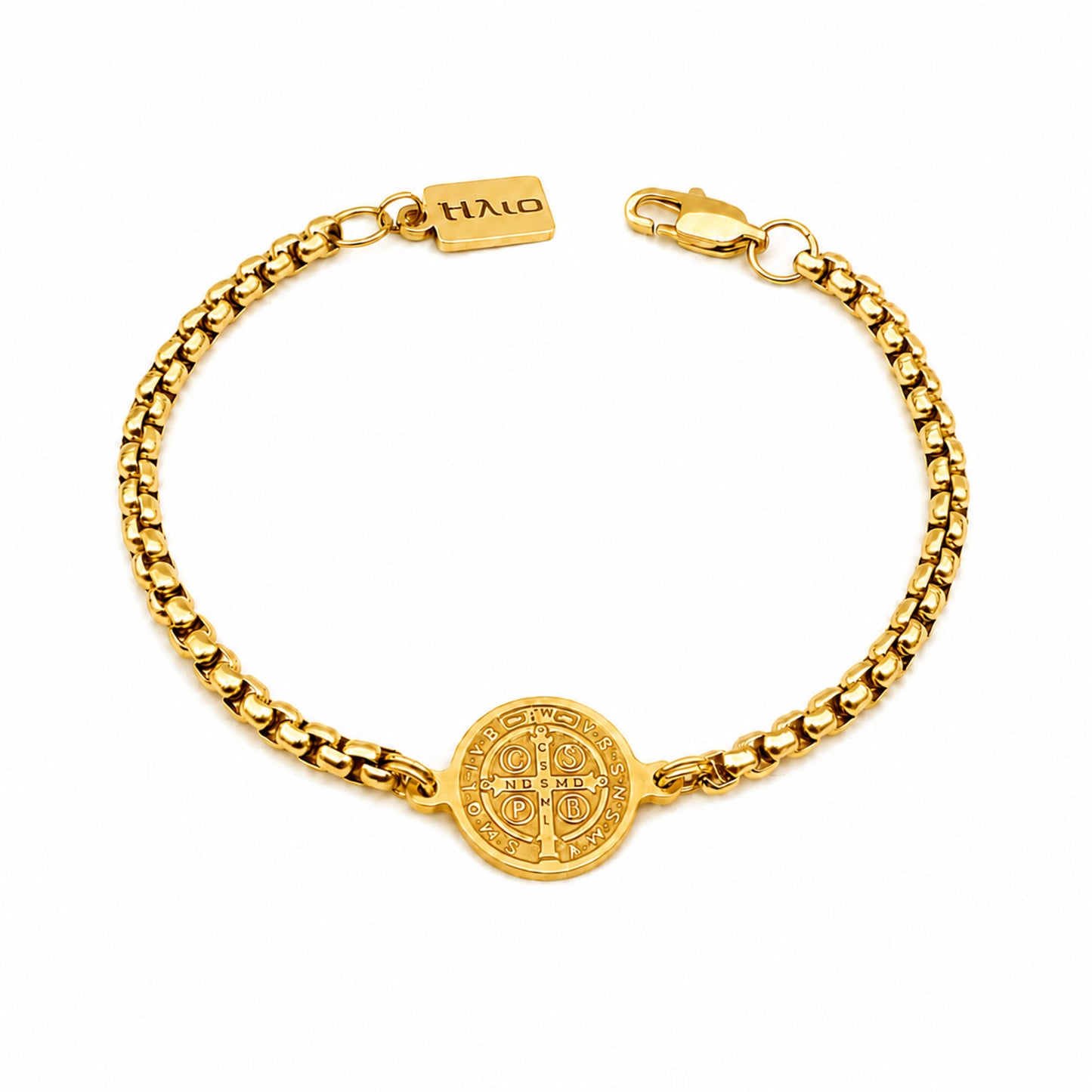 Pulseira St. Benedict`s - em aço inoxidável dourado