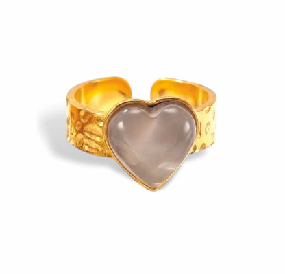 Anel Corazon Cristalino - em aço inoxidável