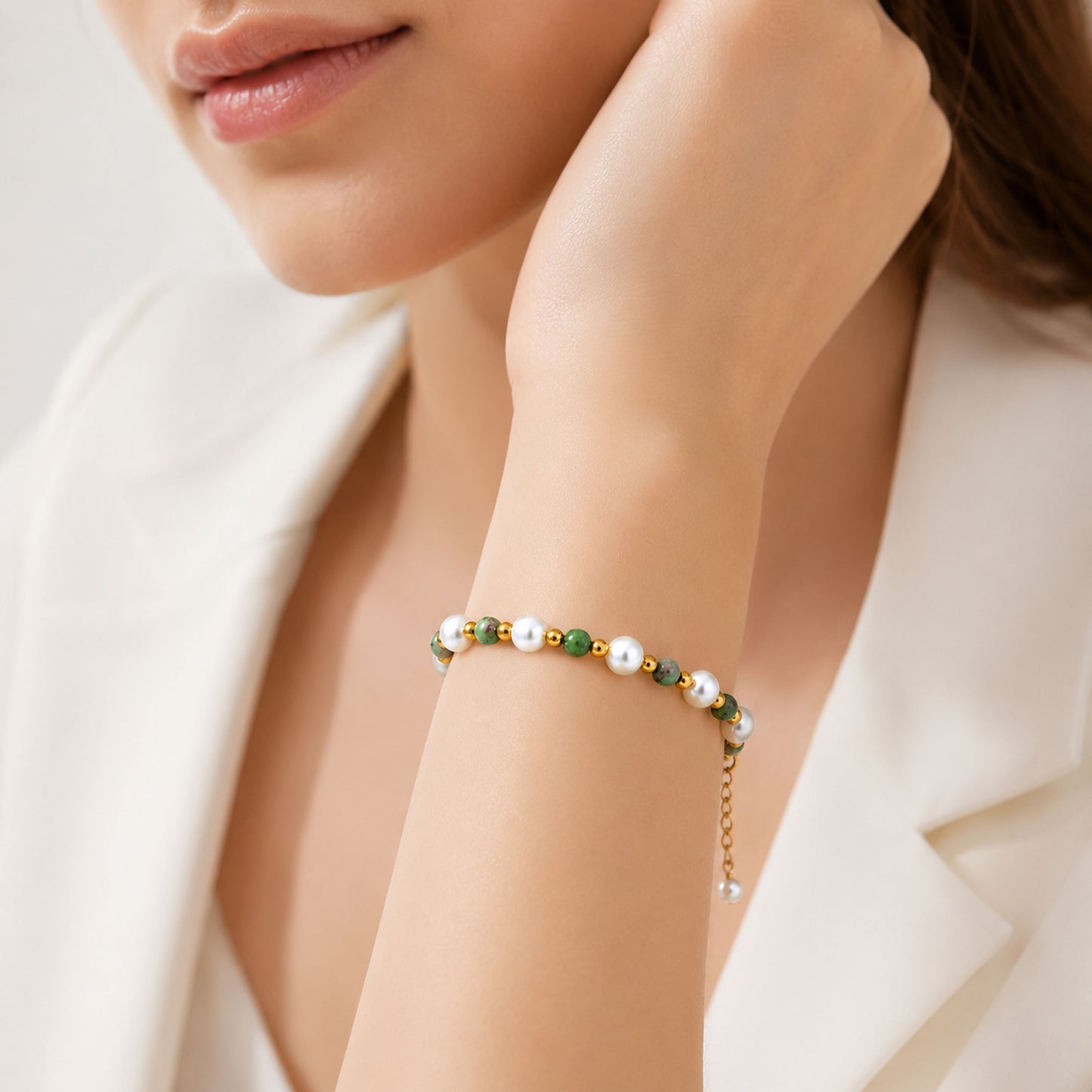 Pulseira Dunne  - em pérolas naturais e aço inoxidável