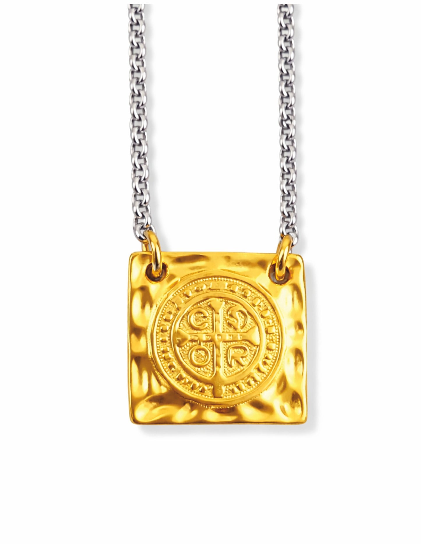 Escapulário St. Benedict`s - em aço inoxidável dourado
