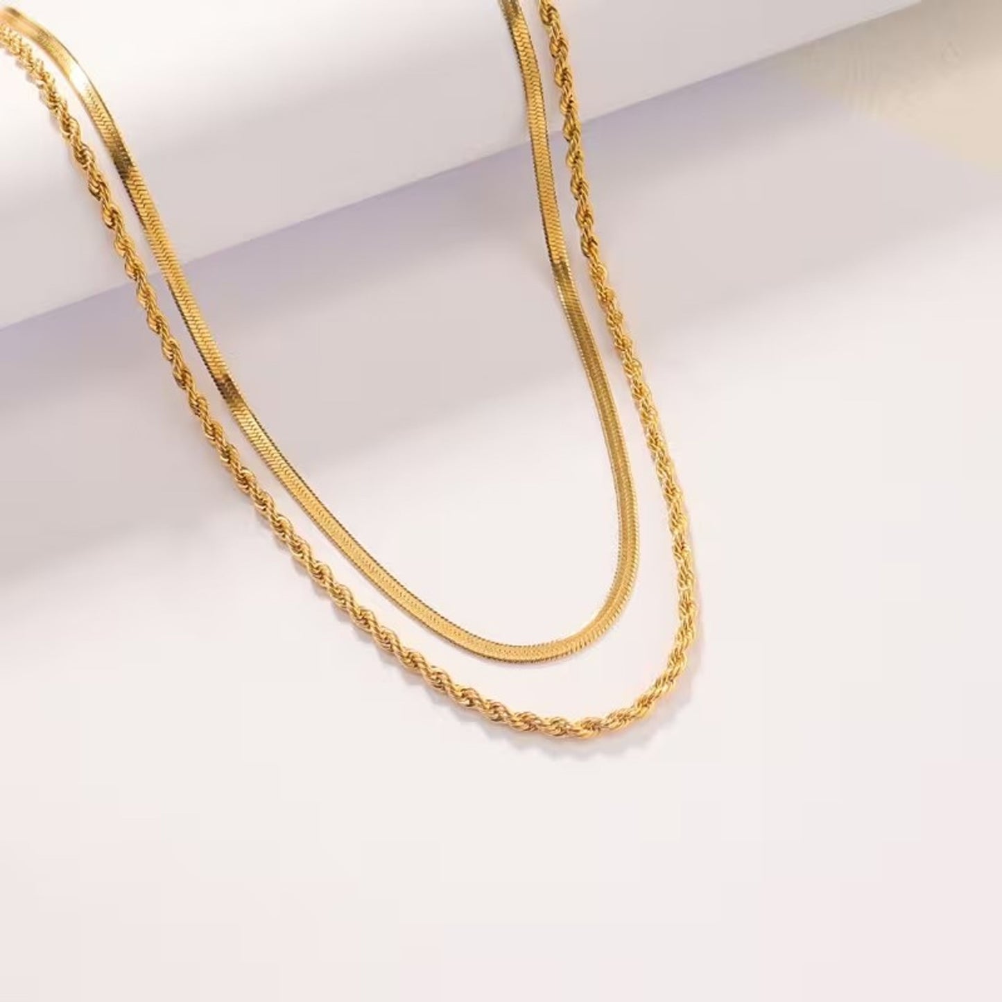 Colar Brunna - conjunto 2 colares em aço inoxidável dourado
