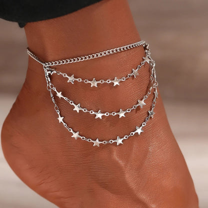 Tornozeleira Silver Stars - em aço inoxidável