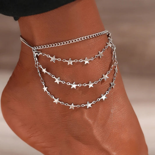 Tornozeleira Silver Stars - em aço inoxidável