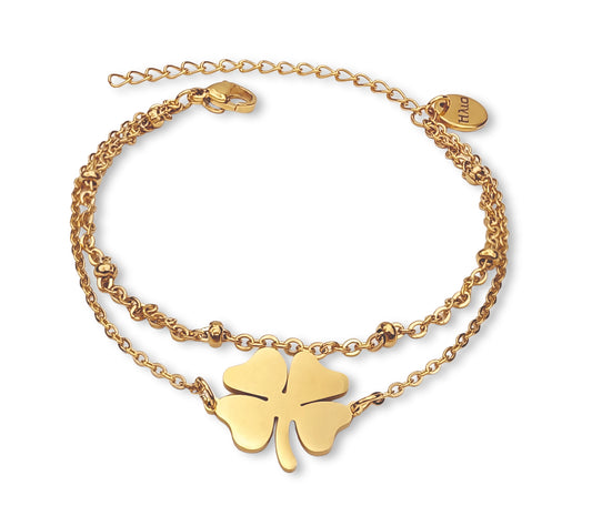 Pulseira Clover - em aço inoxidável dourado