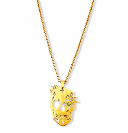 Colar Skull - em aço inoxidável dourado
