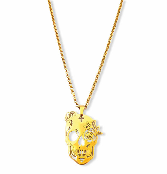 Colar Skull - em aço inoxidável dourado